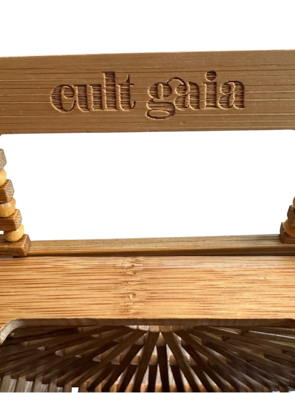CULT GAIA Gaia’s Ark Small Top Handle Bag Bamboo Wood Bohemian Natural Tan BOX - Picture 5 of 8